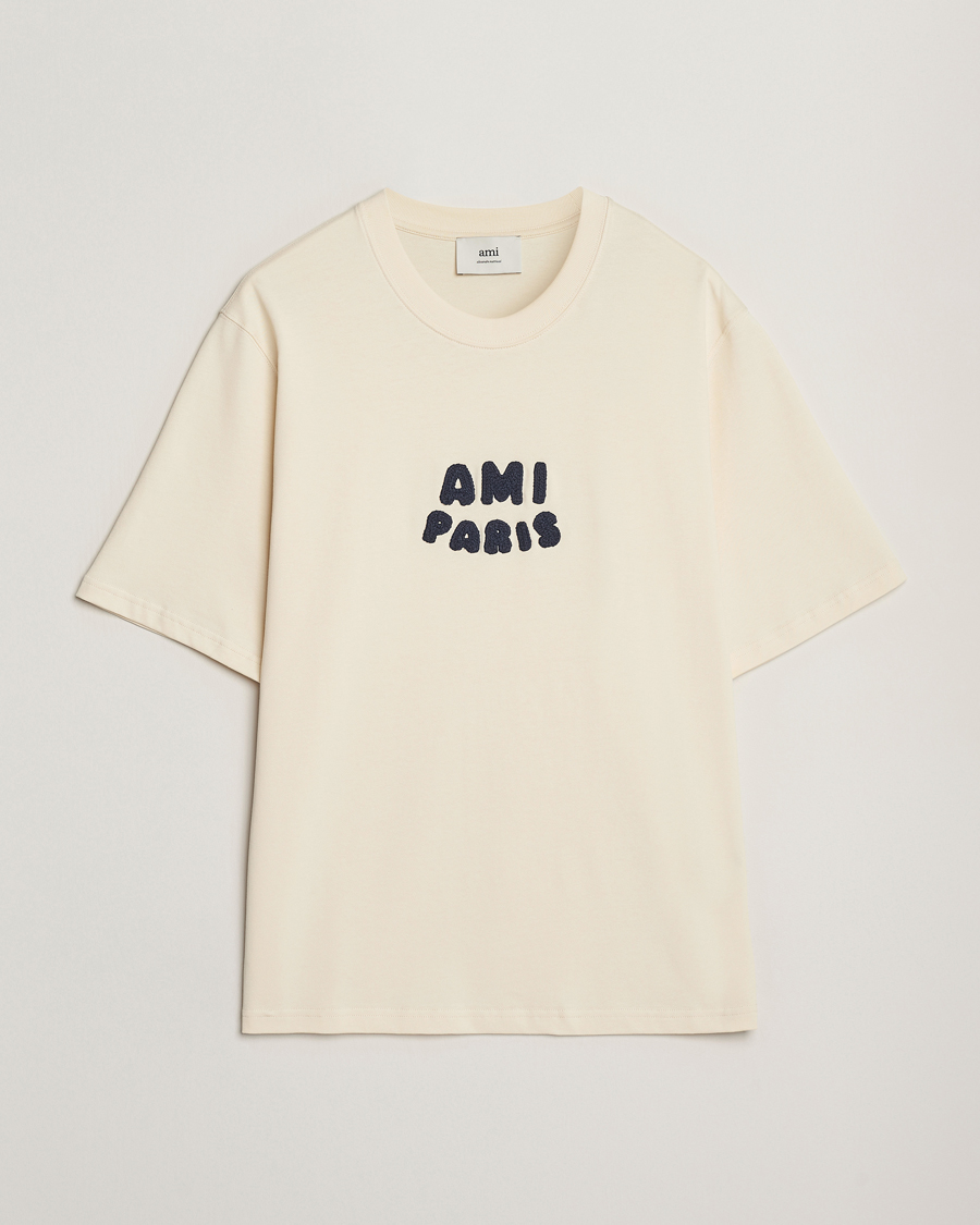 Herre | T-Shirts | AMI | Paris Logo T-Shirt White Cream