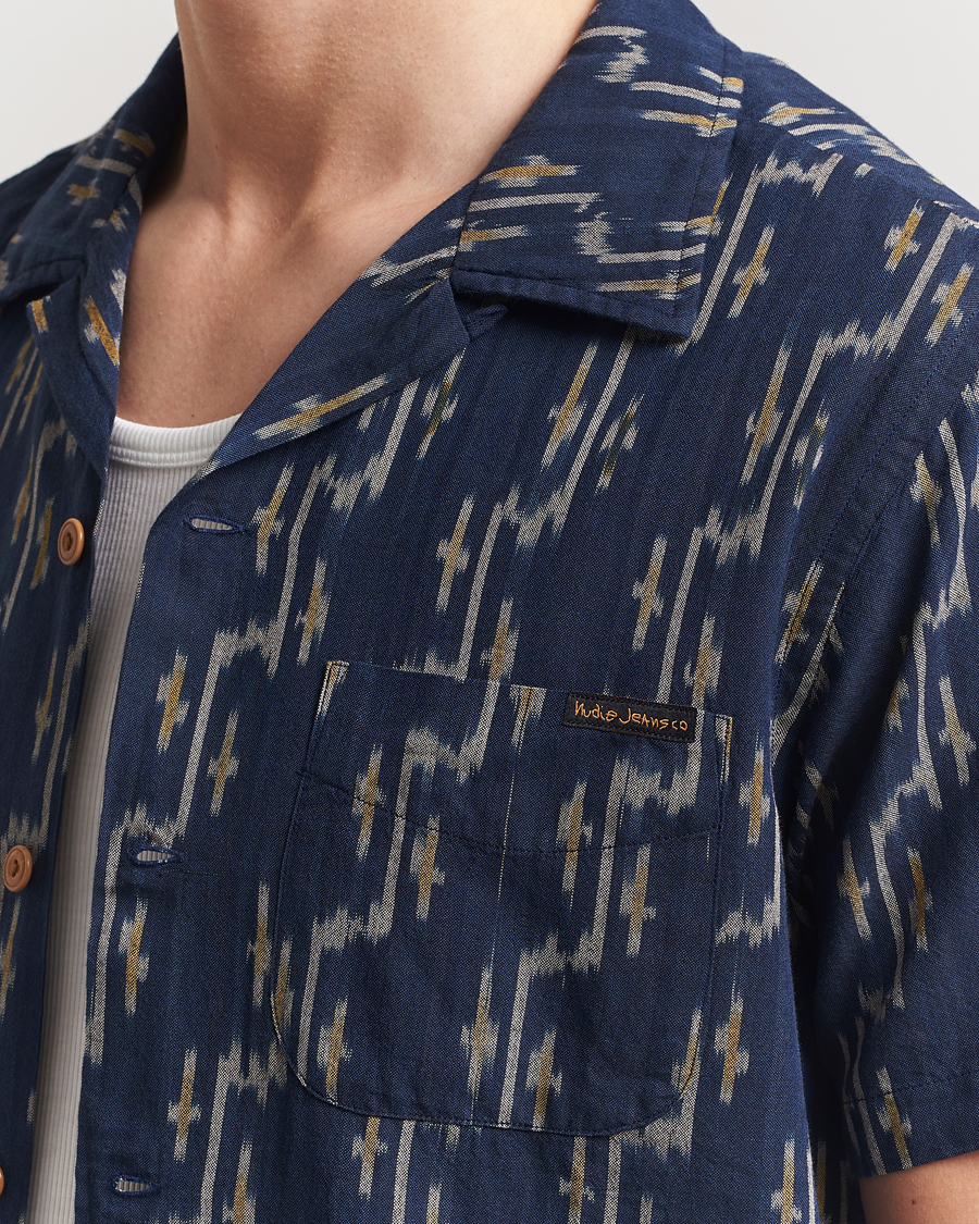 Herre | Skjorter | Nudie Jeans | Arvid Printed Short Sleeve Shirt Blueberry