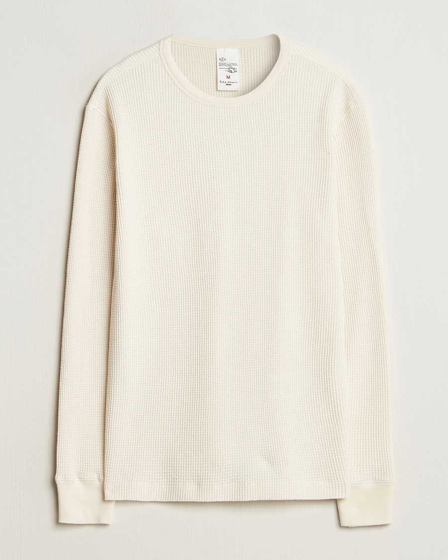 Herre | T-Shirts | Nudie Jeans | Waffle Long Sleeve T-Shirt Ecru