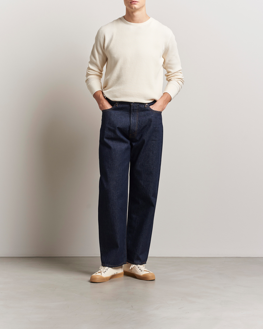 Herre | T-Shirts | Nudie Jeans | Waffle Long Sleeve T-Shirt Ecru