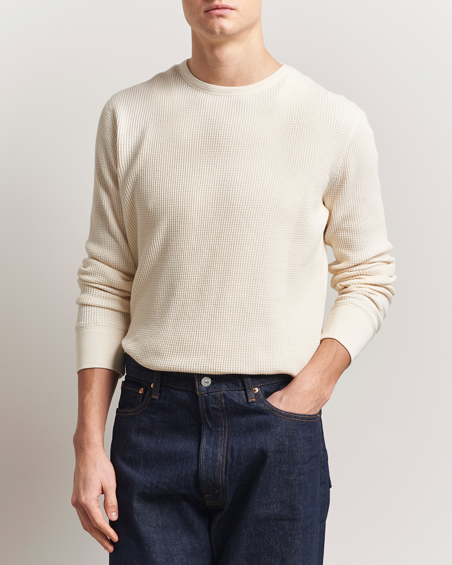 Herre | T-Shirts | Nudie Jeans | Waffle Long Sleeve T-Shirt Ecru