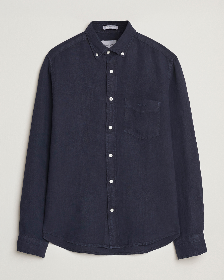 Herre | Skjorter | Gant | Regular Fit Garment Dyed Linen Shirt Evening Blue