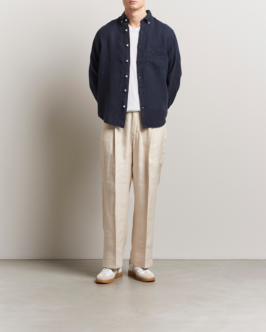 Herre | Skjorter | Gant | Regular Fit Garment Dyed Linen Shirt Evening Blue