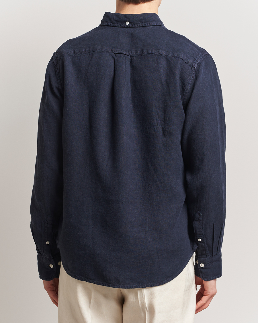 Herre | Skjorter | Gant | Regular Fit Garment Dyed Linen Shirt Evening Blue