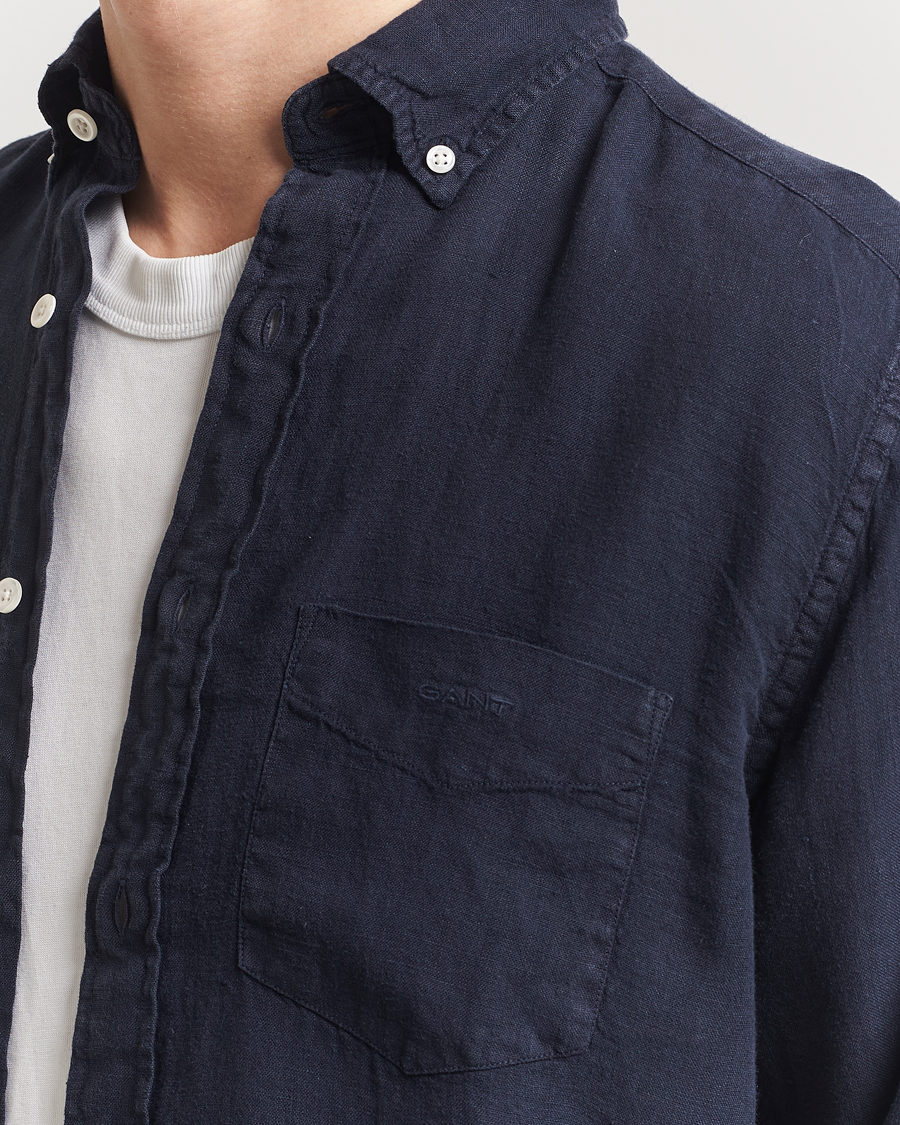Herre | Skjorter | Gant | Regular Fit Garment Dyed Linen Shirt Evening Blue