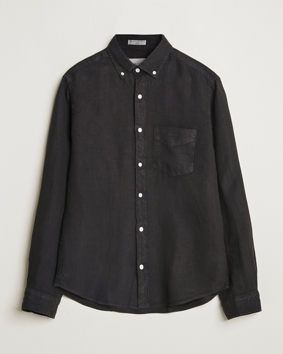 Herre | Skjorter | Gant | Regular Fit Garment Dyed Linen Shirt Black