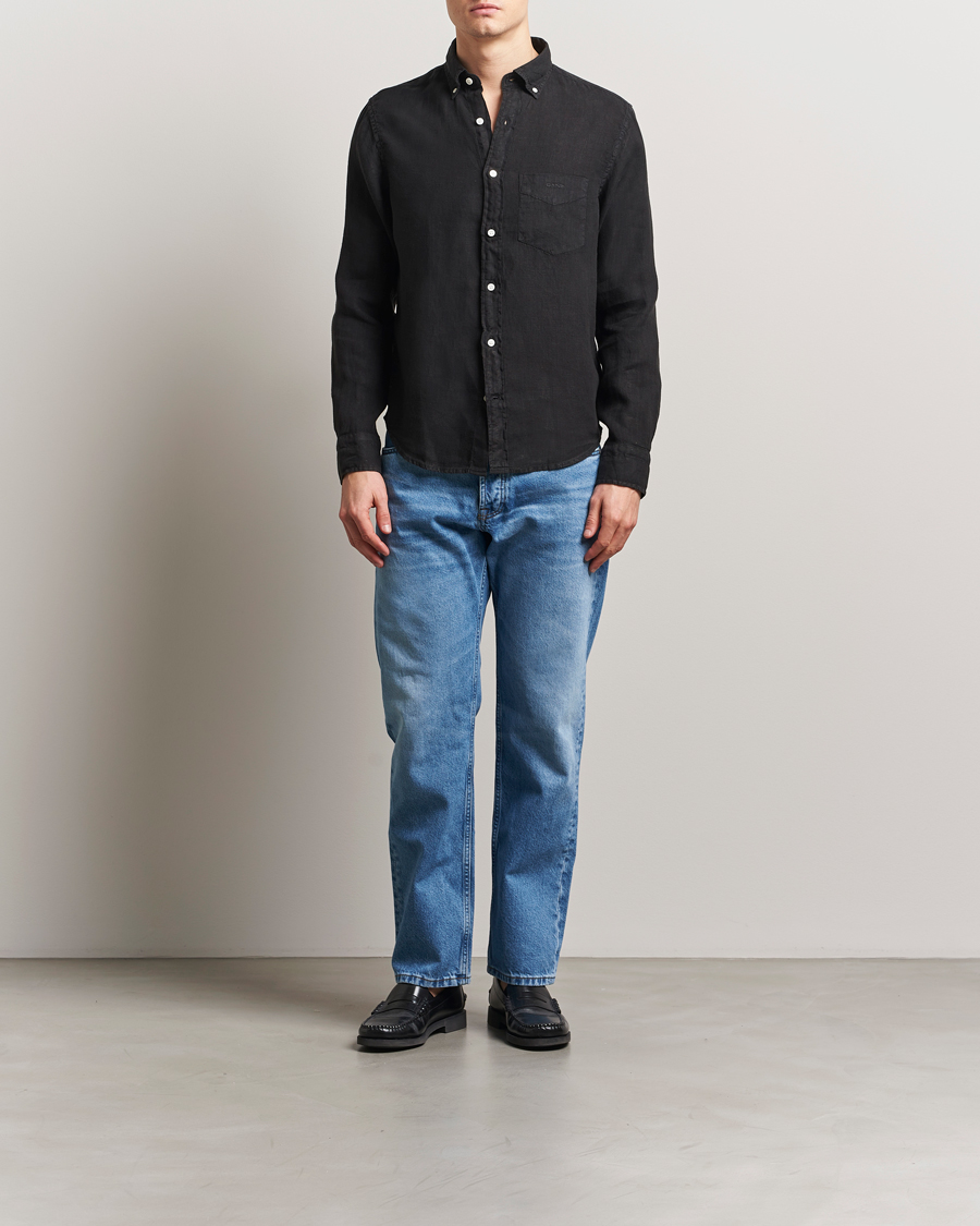 Herre | Skjorter | Gant | Regular Fit Garment Dyed Linen Shirt Black