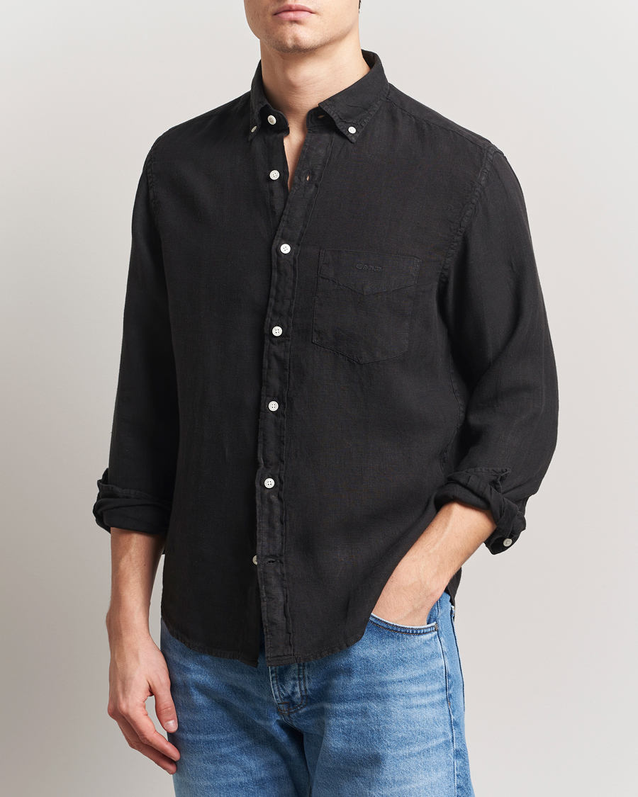 Herre | Skjorter | Gant | Regular Fit Garment Dyed Linen Shirt Black