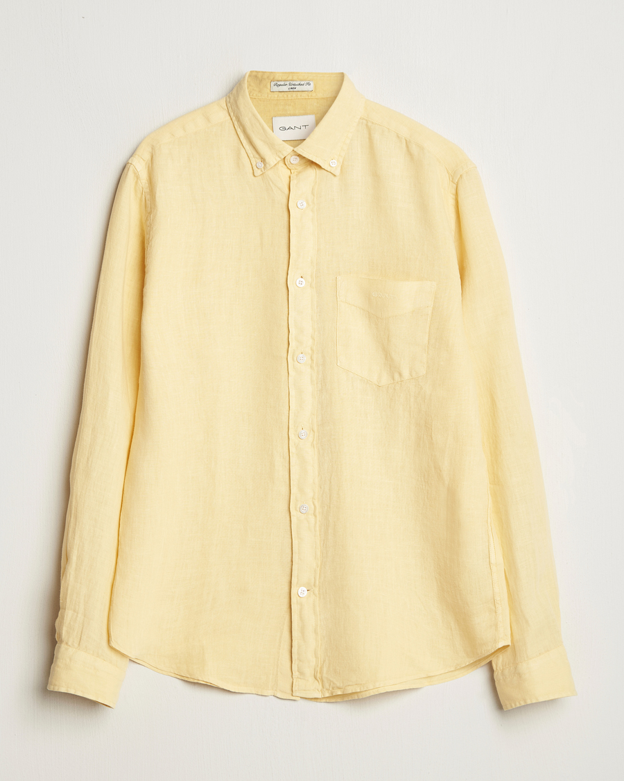 Herre | Skjorter | Gant | Regular Fit Garment Dyed Linen Shirt Dusty Yellow