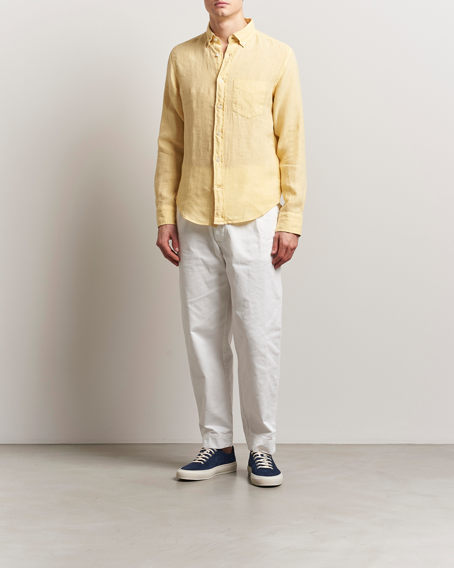 Herre | Skjorter | Gant | Regular Fit Garment Dyed Linen Shirt Dusty Yellow