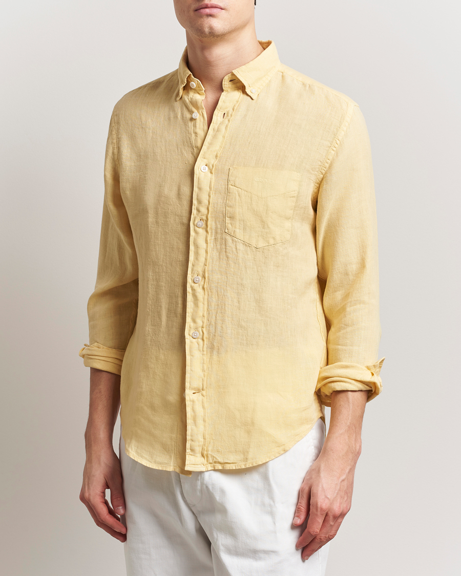 Herre | Skjorter | Gant | Regular Fit Garment Dyed Linen Shirt Dusty Yellow