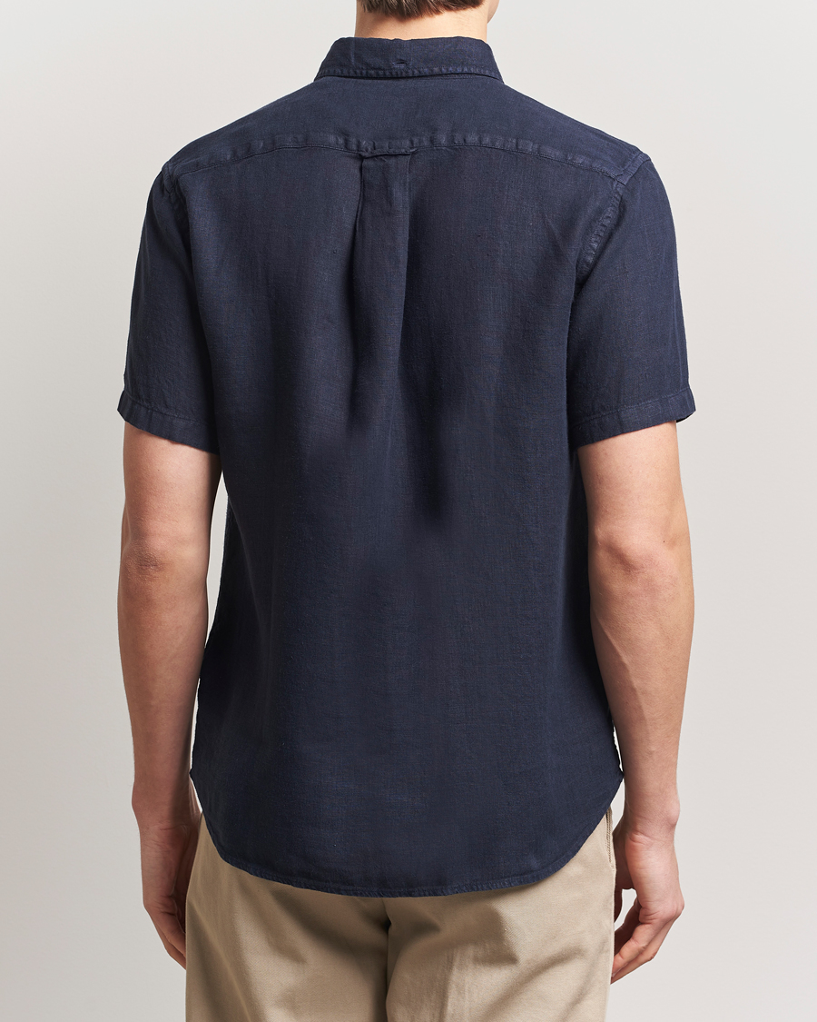Herre | Skjorter | Gant | Regular Fit Garment Dyed Short Sleeve Linen Shirt Evening Blue