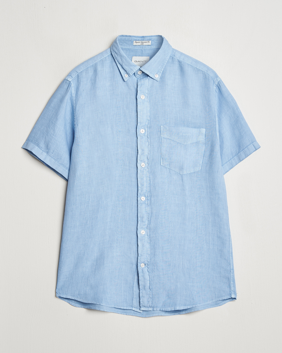 Herre | Skjorter | Gant | Regular Fit Garment Dyed Short Sleeve Linen Shirt Capri Blue