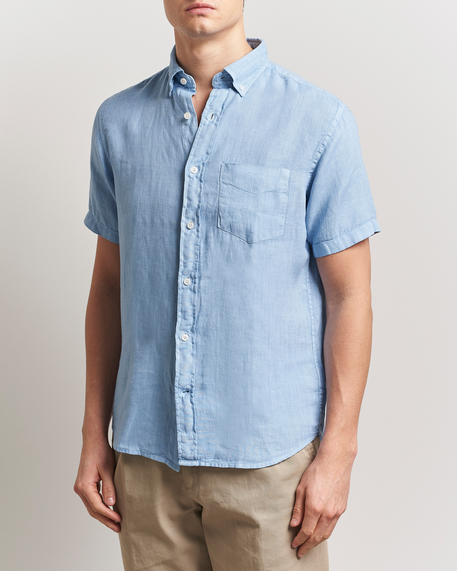 Herre | Skjorter | Gant | Regular Fit Garment Dyed Short Sleeve Linen Shirt Capri Blue