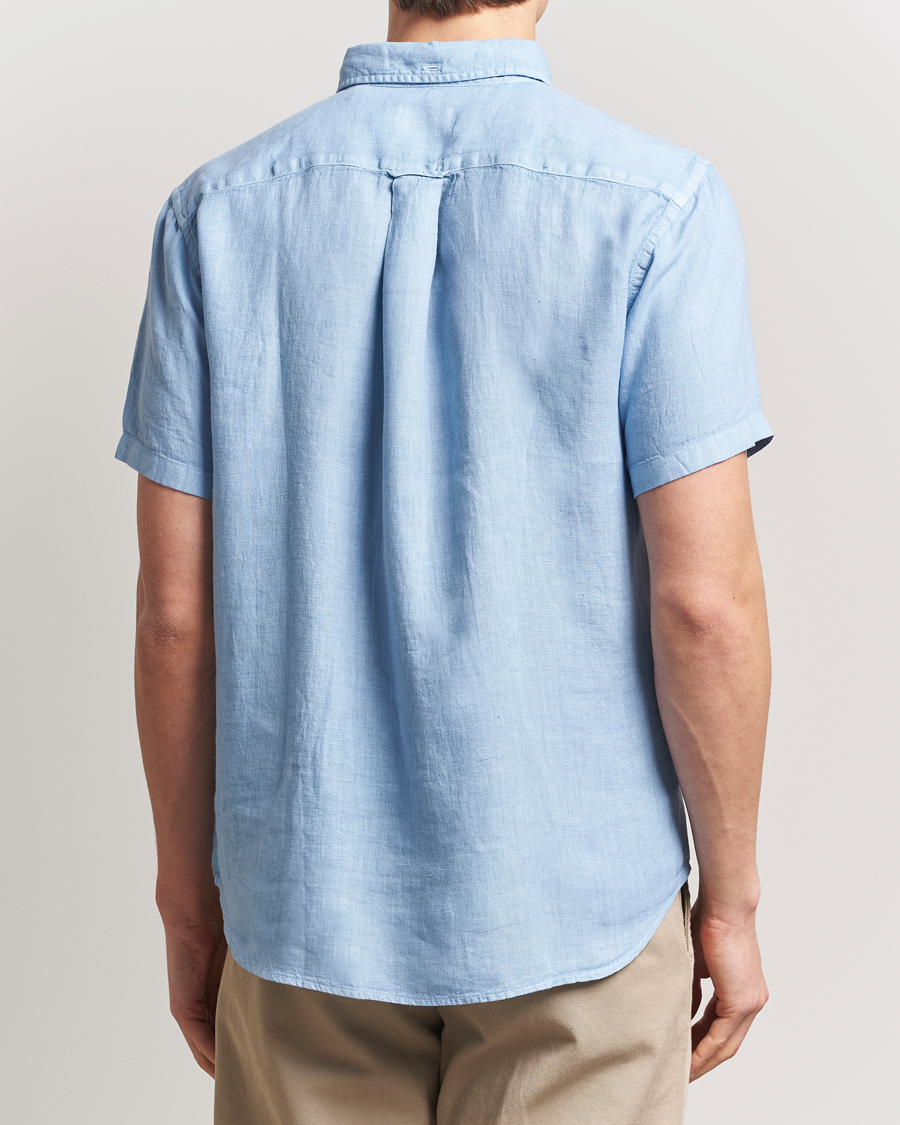 Herre | Skjorter | Gant | Regular Fit Garment Dyed Short Sleeve Linen Shirt Capri Blue