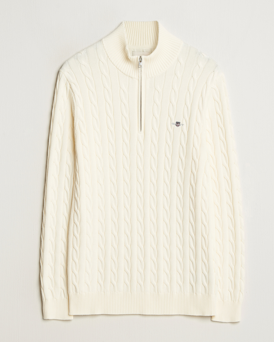 Herre | Trøjer | Gant | Cotton Cable Half Zip Cream