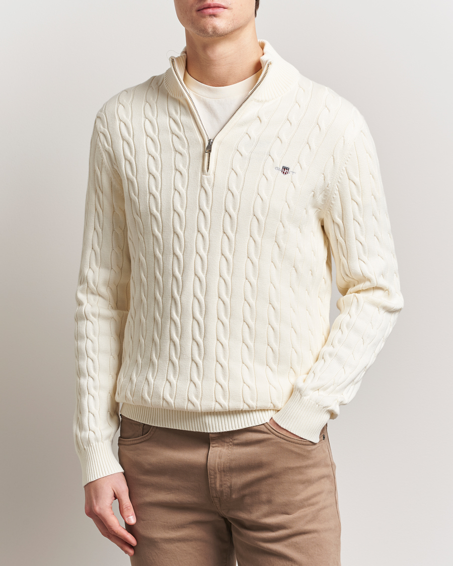 Herre | Trøjer | Gant | Cotton Cable Half Zip Cream