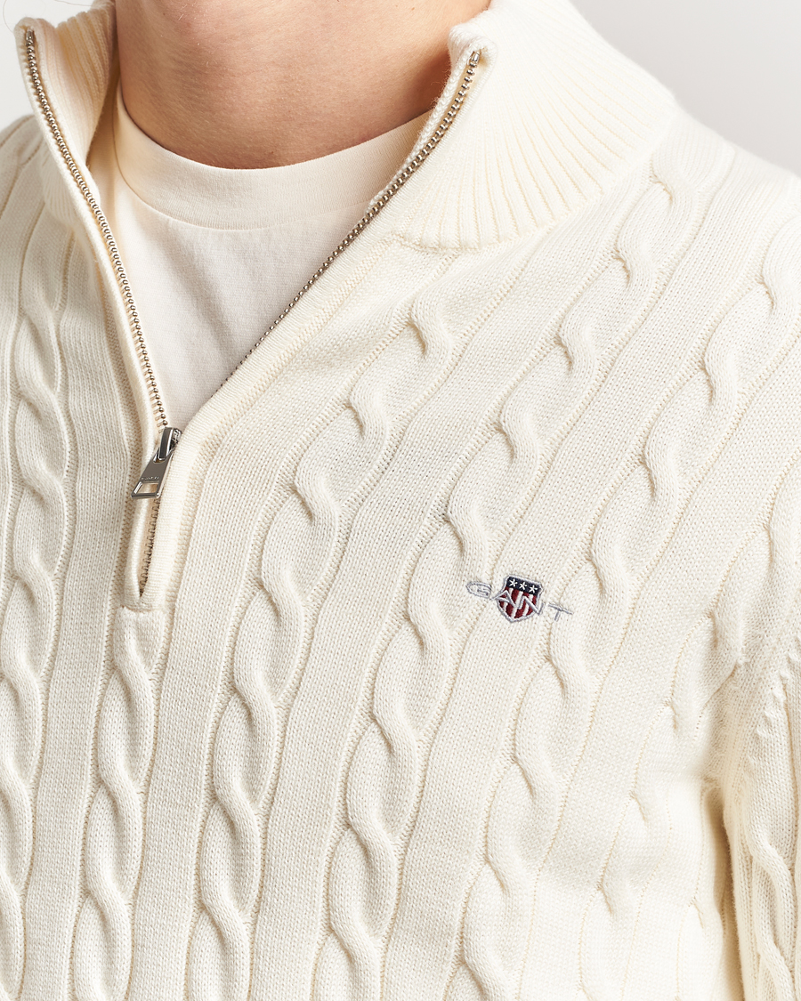 Herre | Trøjer | Gant | Cotton Cable Half Zip Cream