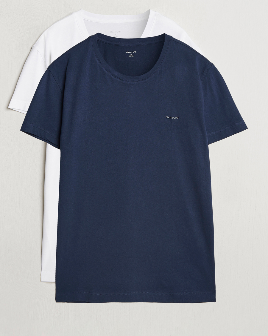 Herre | T-Shirts | GANT | 2-Pack Crew Neck T-Shirt Navy/White
