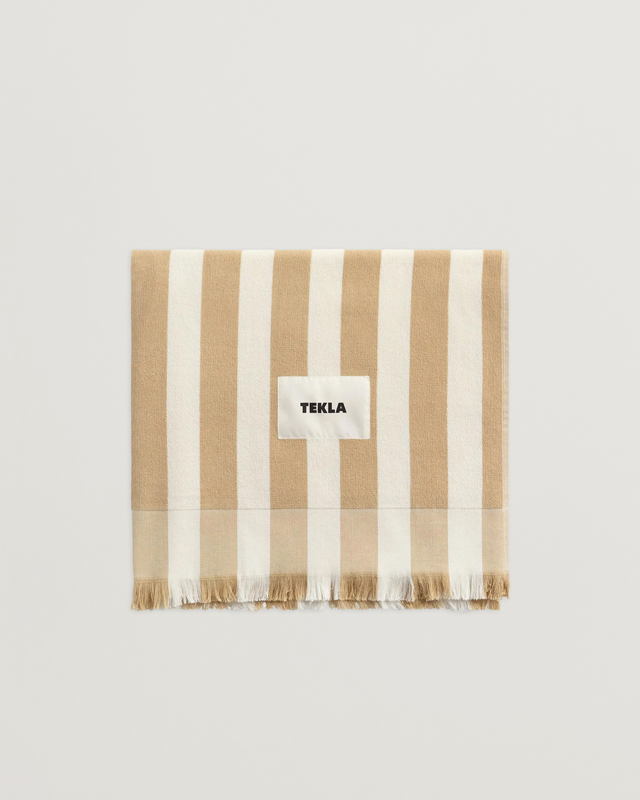 Herre | Tekstiler | Tekla | Organic Terry Beach Towel Almond Stripes