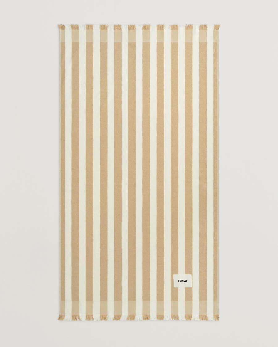 Herre | Tekstiler | Tekla | Organic Terry Beach Towel Almond Stripes