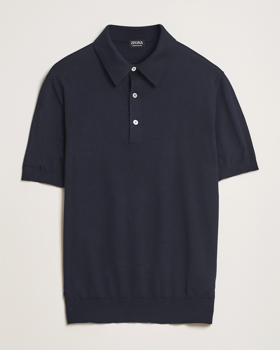 Herre | Trøjer | Zegna | Premium Cotton Knitted Polo Navy