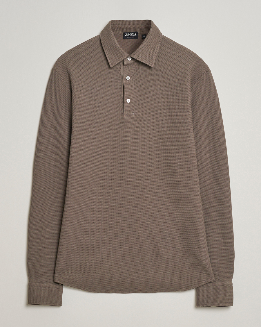 Herre | Trøjer | Zegna | Cotton Piquet Long Sleeve Polo Brown