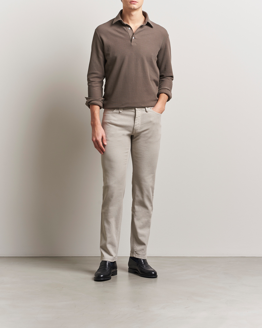 Herre | Trøjer | Zegna | Cotton Piquet Long Sleeve Polo Brown