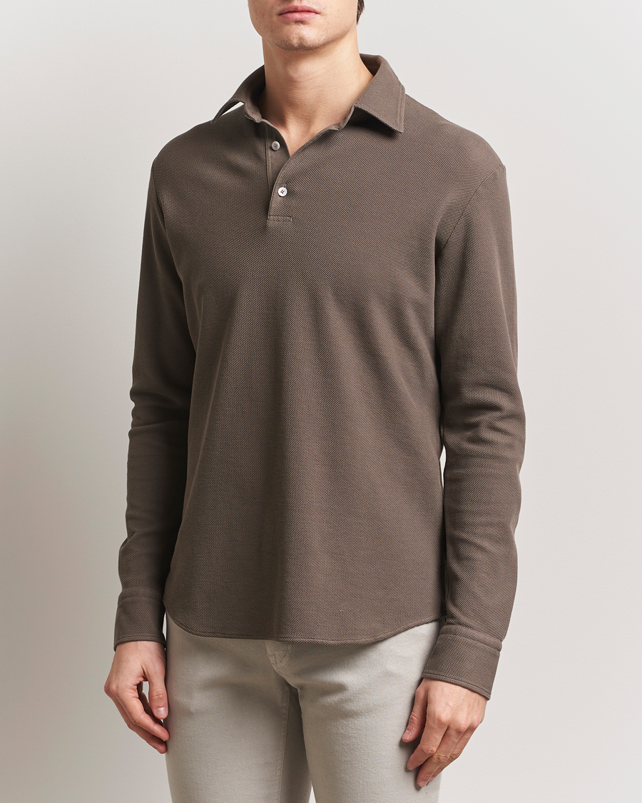 Herre | Trøjer | Zegna | Cotton Piquet Long Sleeve Polo Brown