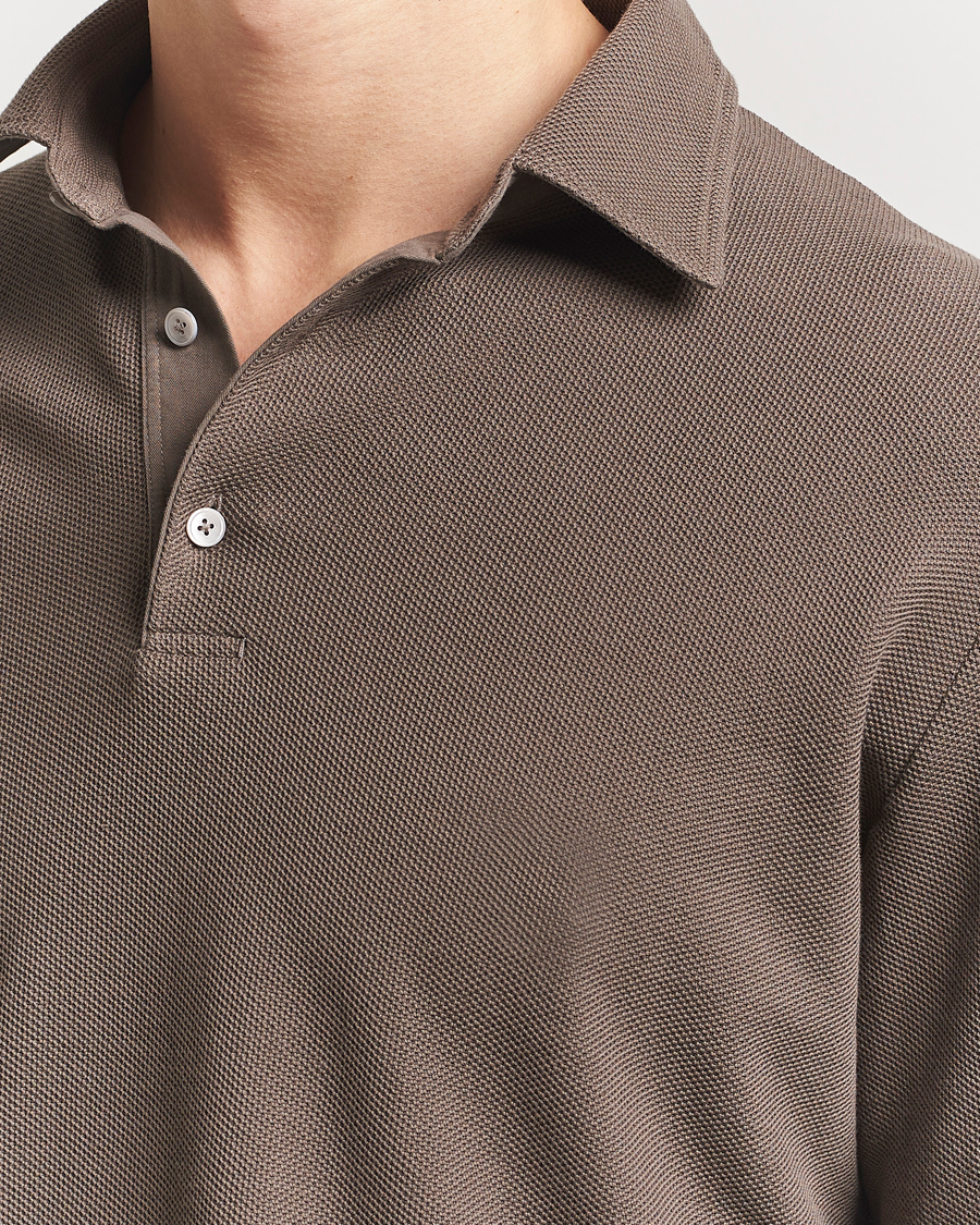 Herre | Trøjer | Zegna | Cotton Piquet Long Sleeve Polo Brown