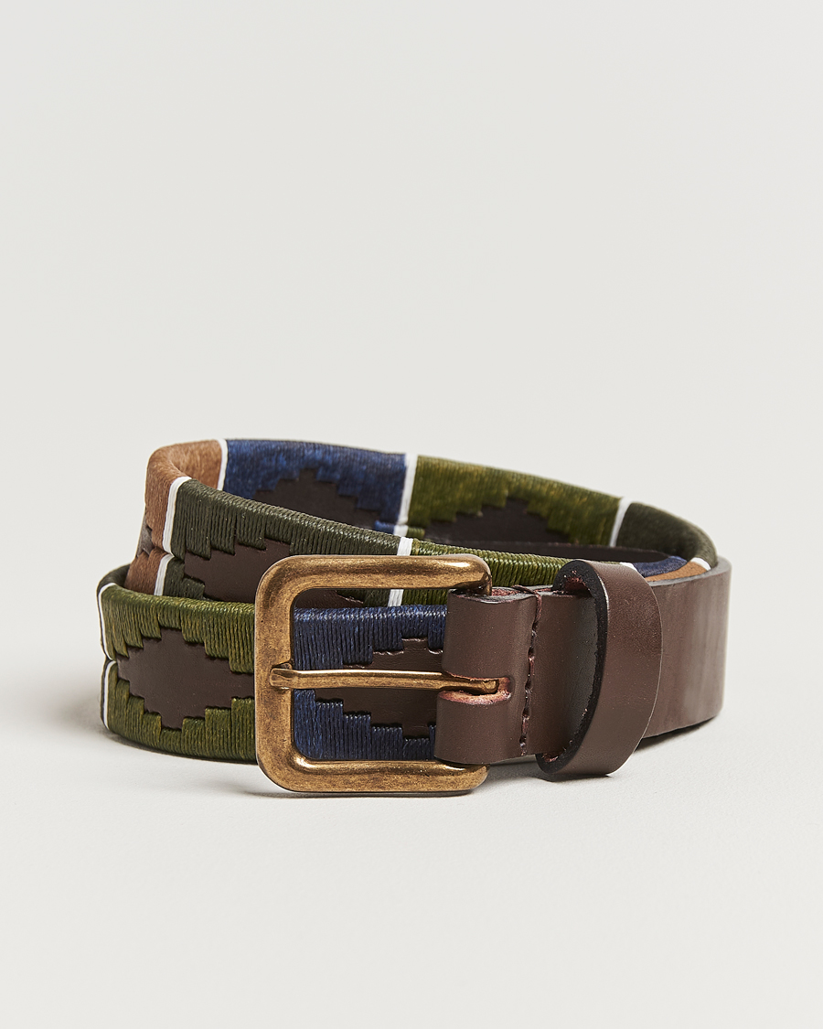 Herre | Bælter | Pampeano | Caza Hand Stitched Classic Leather Belt 3,5cm Green/Blue