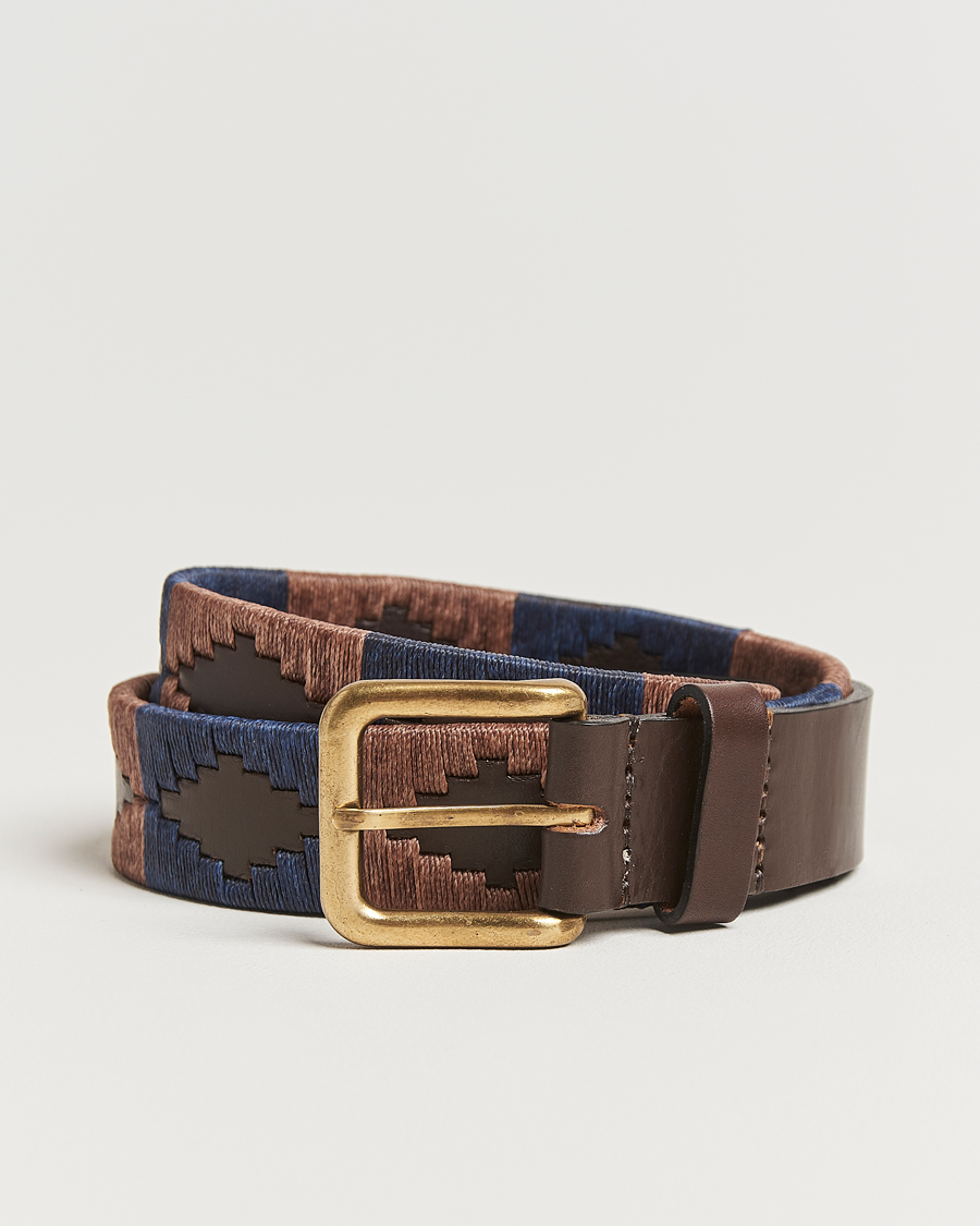 Herre | Bælter | Pampeano | Jefe Hand Stitched Classic Leather Belt 3,5cm Brown/Blue