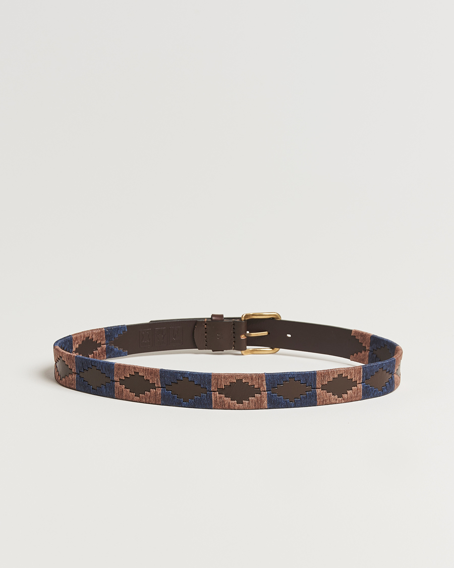 Herre | Bælter | Pampeano | Jefe Hand Stitched Classic Leather Belt 3,5cm Brown/Blue