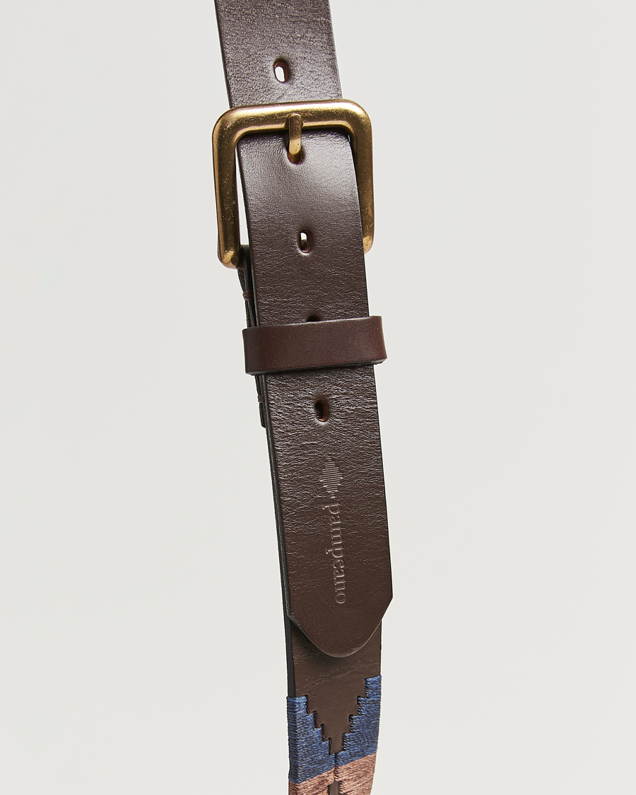 Herre | Bælter | Pampeano | Jefe Hand Stitched Classic Leather Belt 3,5cm Brown/Blue