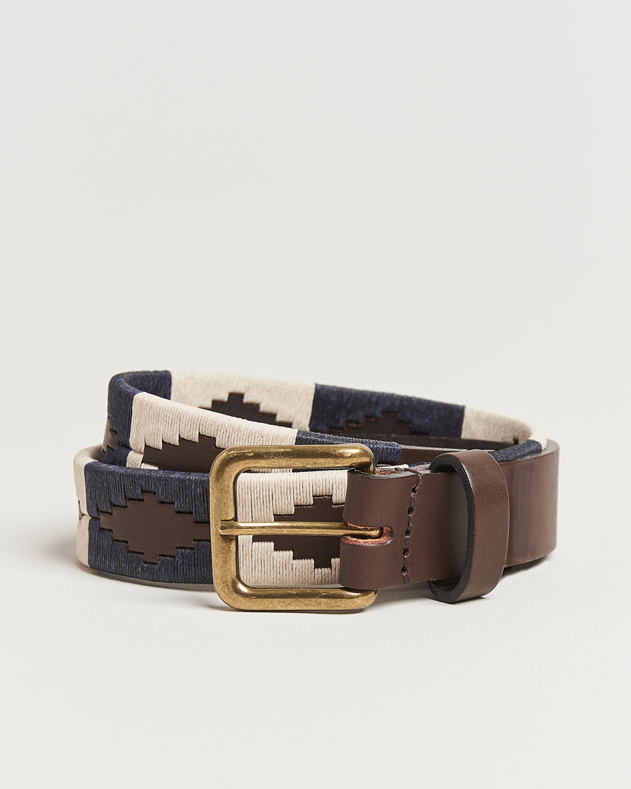 Herre | Bælter | Pampeano | Jugadoro Hand Stitched Classic Leather Belt 3,5cm Blue/White