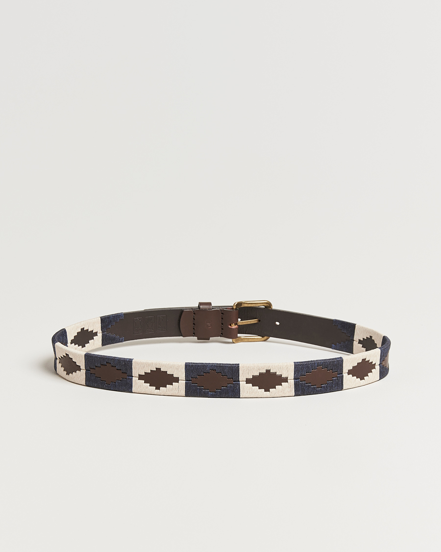 Herre | Bælter | Pampeano | Jugadoro Hand Stitched Classic Leather Belt 3,5cm Blue/White