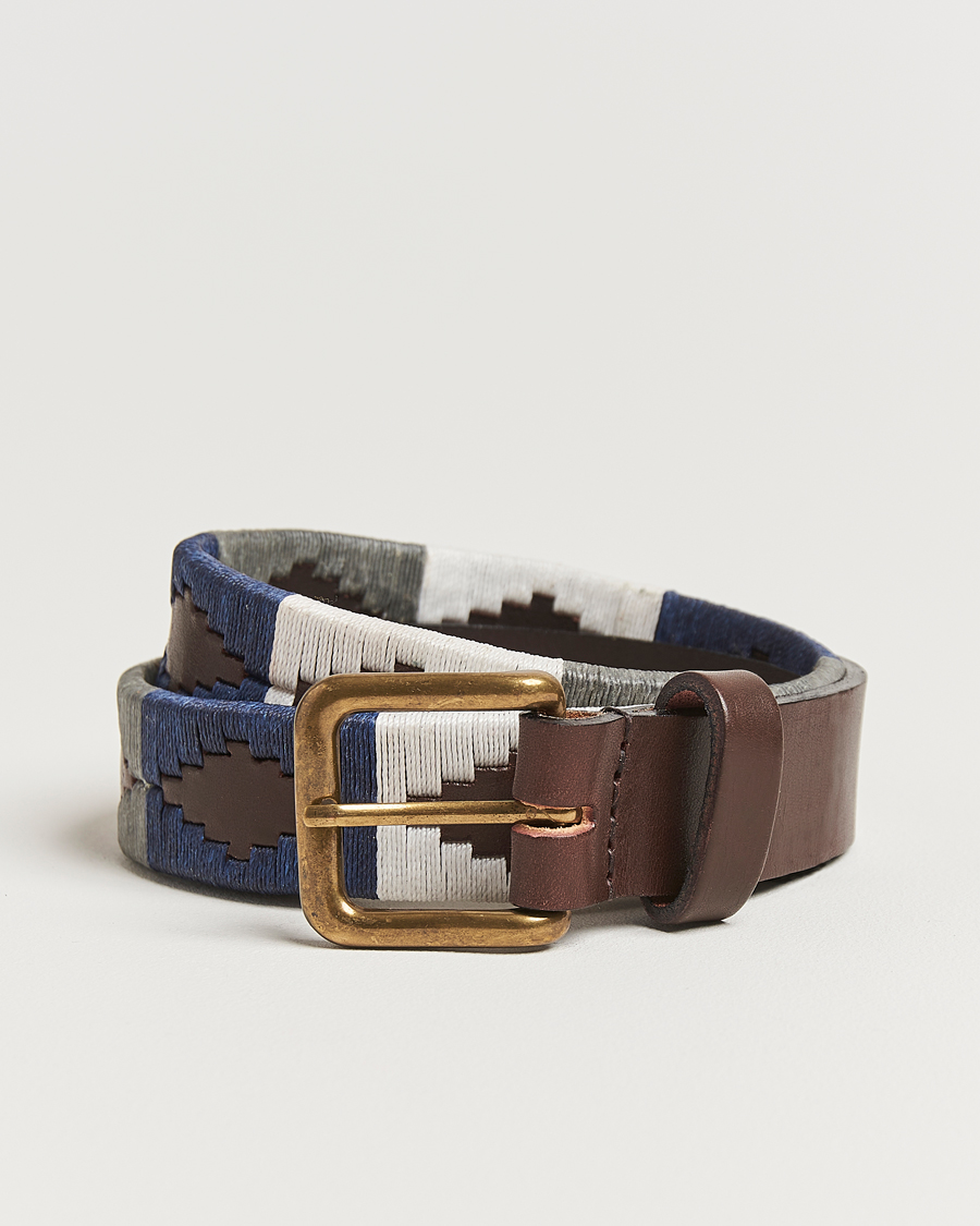 Herre | Bælter | Pampeano | Roca Hand Stitched Classic Leather Belt 3,5cm Blue/Grey/White