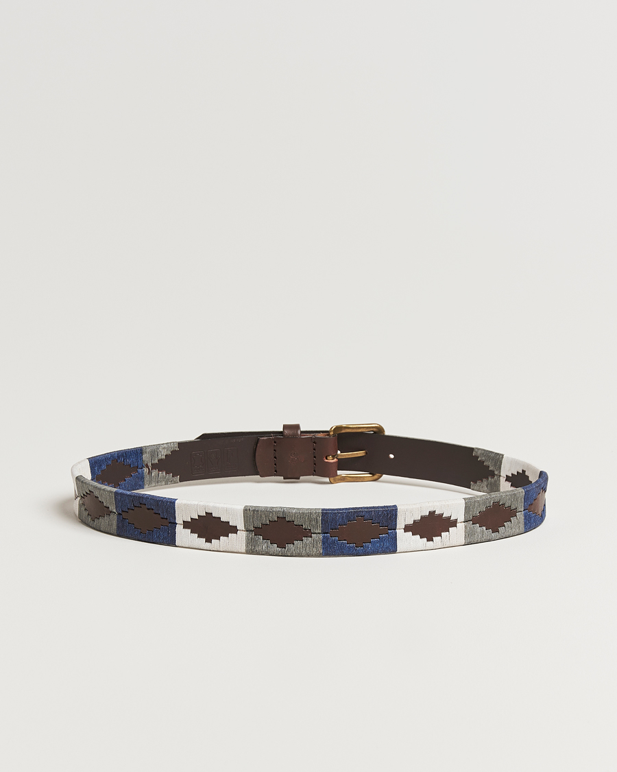 Herre | Bælter | Pampeano | Roca Hand Stitched Classic Leather Belt 3,5cm Blue/Grey/White
