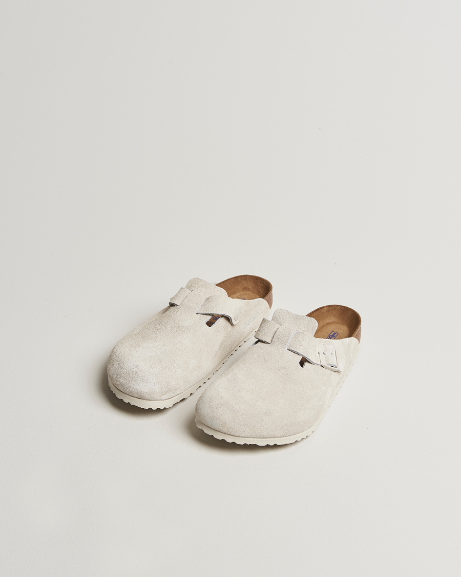 Herre | BIRKENSTOCK Boston Soft Footbed Antique White Suede | BIRKENSTOCK | Boston Soft Footbed Antique White Suede