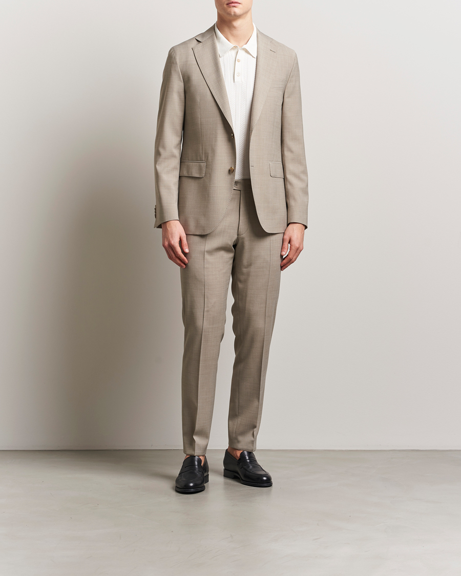 Herre | Bukser | Oscar Jacobson | Denz Wool Stretch Suit Trousers Beige