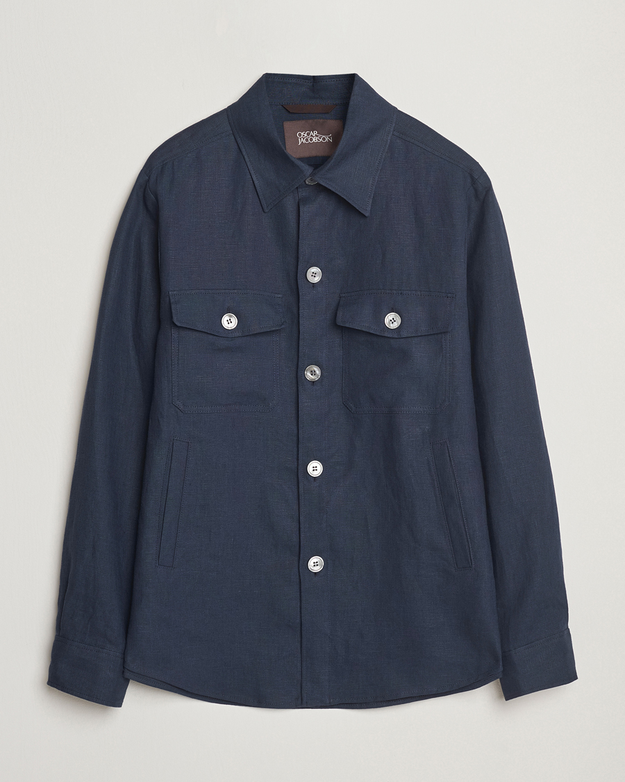 Herre | Skjorter | Oscar Jacobson | Maverick Linen Shirt Jacket Navy