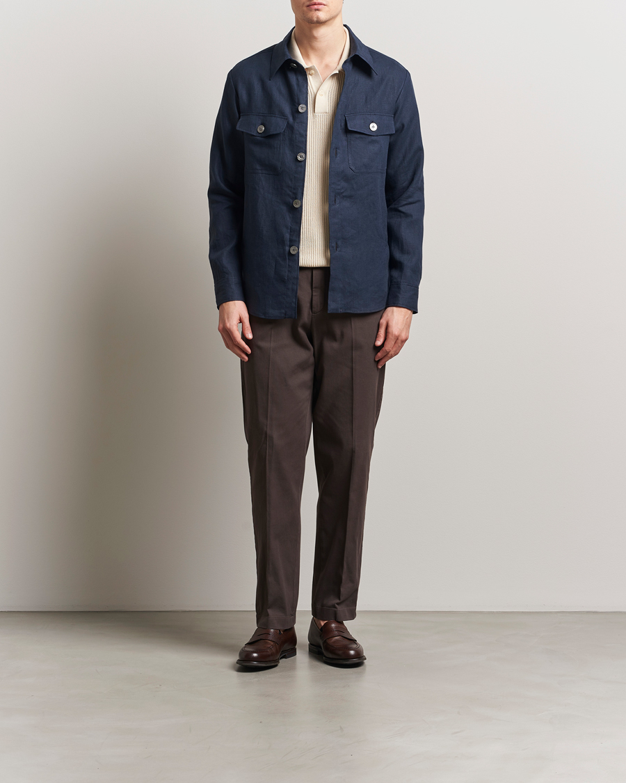 Herre | Skjorter | Oscar Jacobson | Maverick Linen Shirt Jacket Navy