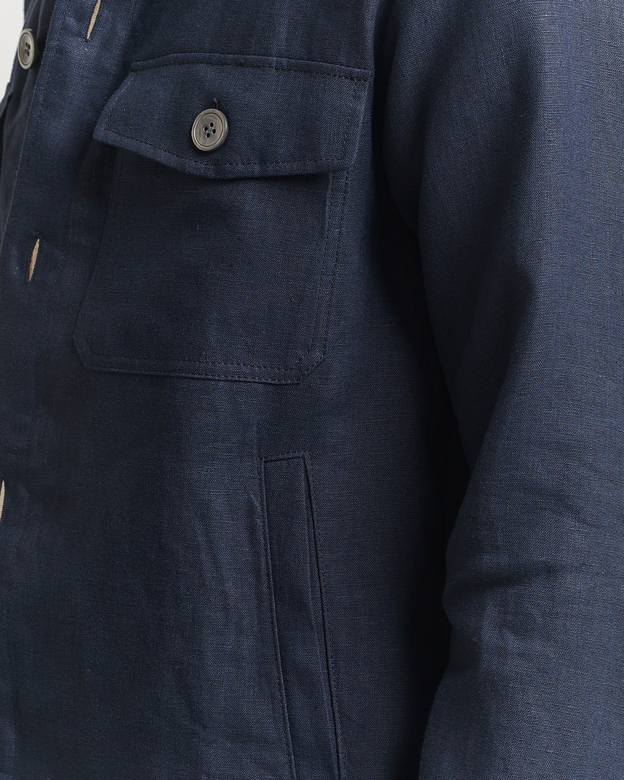 Herre | Skjorter | Oscar Jacobson | Maverick Linen Shirt Jacket Navy