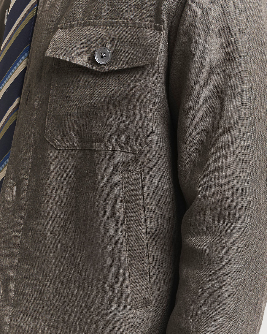 Herre | Skjorter | Oscar Jacobson | Maverick Linen Shirt Jacket Olive