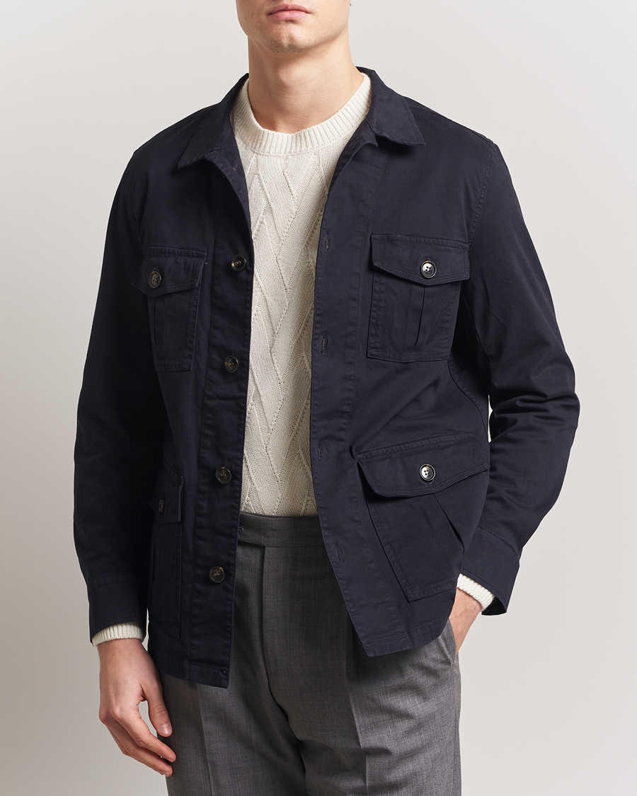 Herre | Skjorter | Oscar Jacobson | Safari Cotton Shirt Jacket Navy