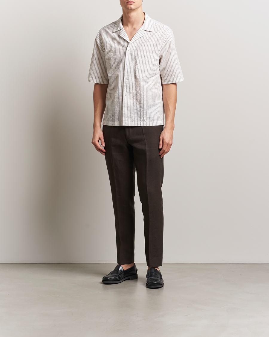 Herre | Skjorter | Oscar Jacobson | Cuban Short Sleeve Seersucker Shirt White