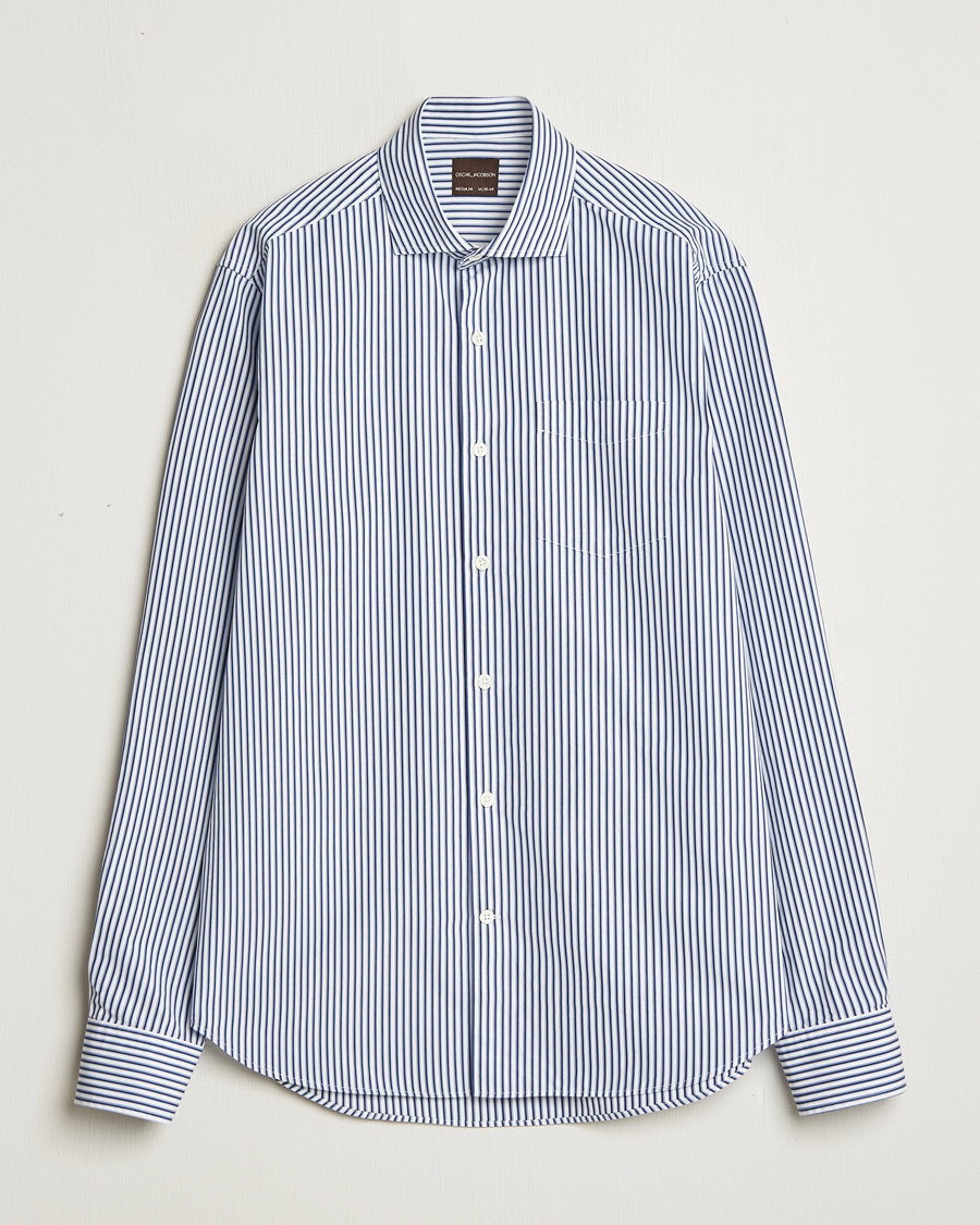 Herre | Skjorter | Oscar Jacobson | Wide Spread Washed Stripe Shirt White/Blue