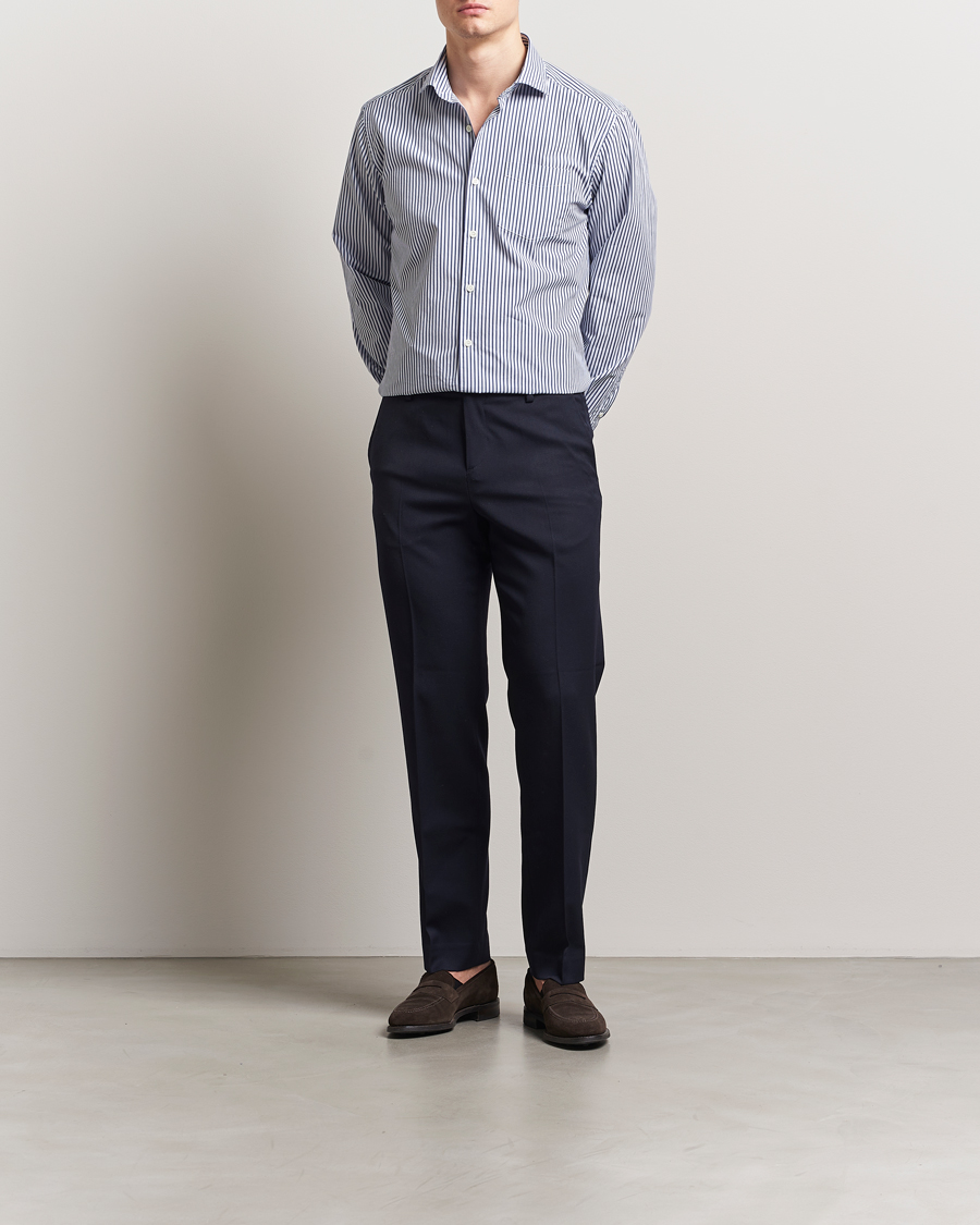 Herre | Skjorter | Oscar Jacobson | Wide Spread Washed Stripe Shirt White/Blue