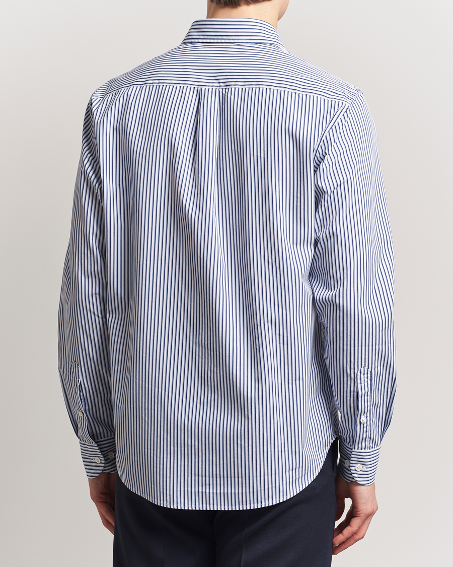Herre | Skjorter | Oscar Jacobson | Wide Spread Washed Stripe Shirt White/Blue