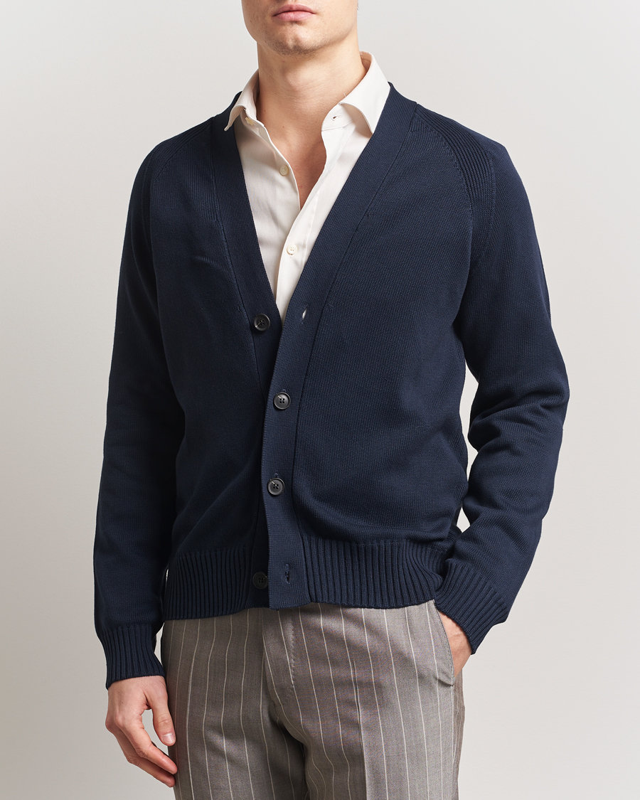 Herre | Trøjer | Oscar Jacobson | Hover Cotton Cardigan Navy